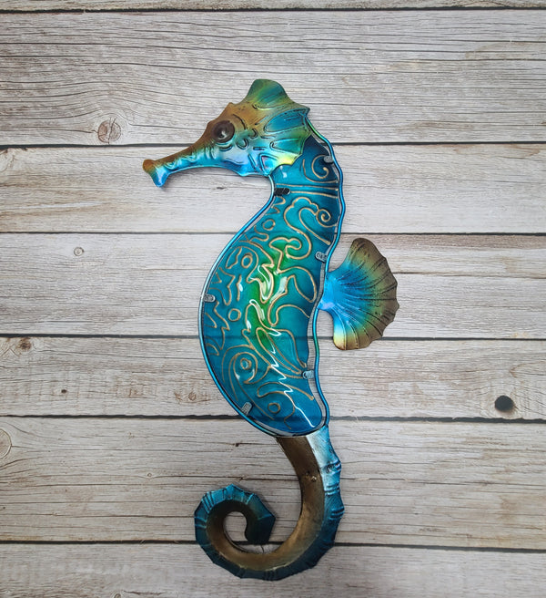 Seahorse Wall Art, Metal and Stained Glass Seahorse Decor, Metal Wall Art, Outdoor Wall Decor, Seahorse Gift, Seahorse Wall Art Metal - Pink Horse Florida