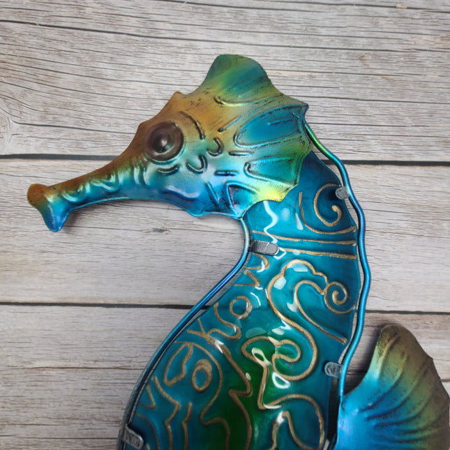 Seahorse Wall Art, Metal and Stained Glass Seahorse Decor, Metal Wall Art, Outdoor Wall Decor, Seahorse Gift, Seahorse Wall Art Metal - Pink Horse Florida