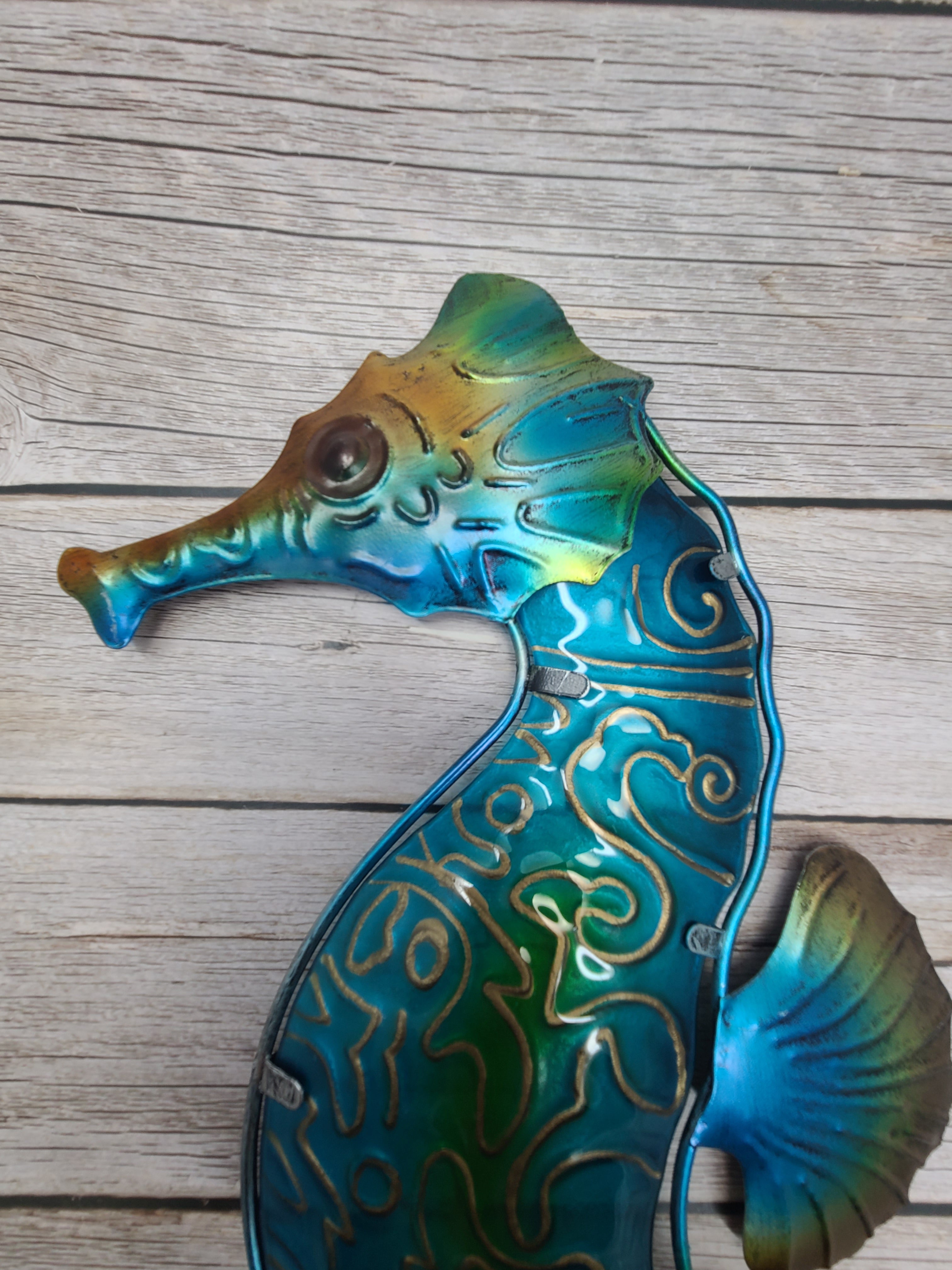 Seahorse Wall Art, Metal and Stained Glass Seahorse Decor, Metal Wall Art, Outdoor Wall Decor, Seahorse Gift, Seahorse Wall Art Metal - Pink Horse Florida