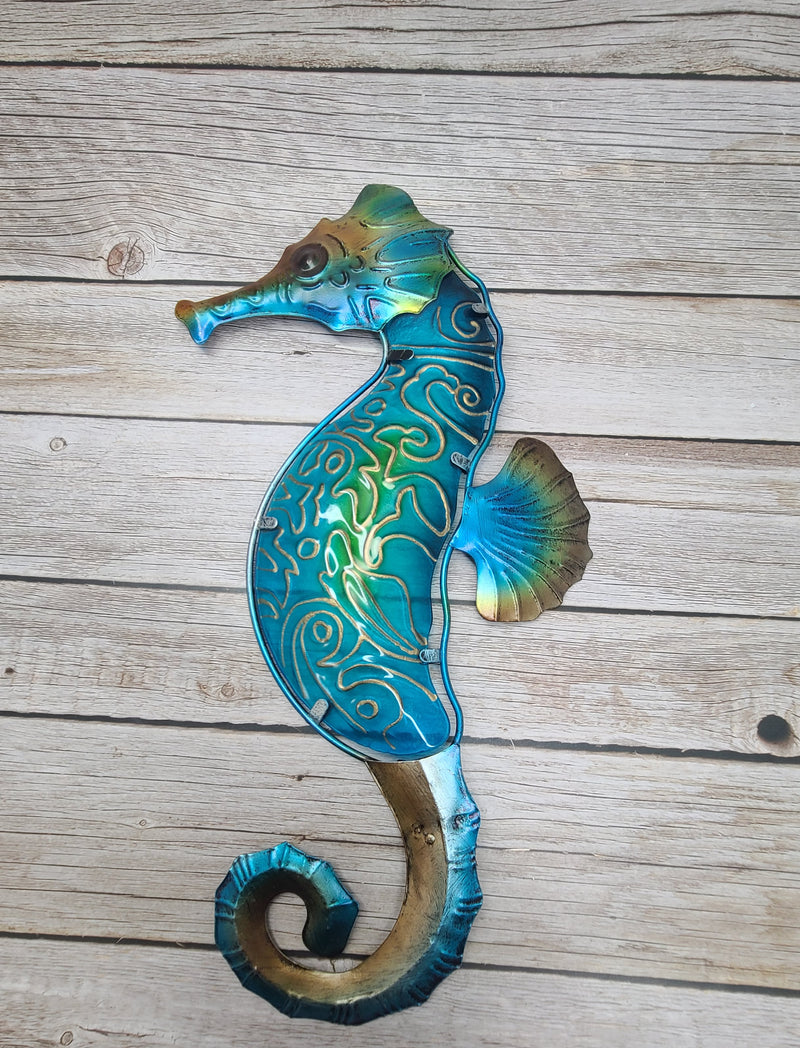 Seahorse Wall Art, Metal and Stained Glass Seahorse Decor, Metal Wall Art, Outdoor Wall Decor, Seahorse Gift, Seahorse Wall Art Metal - Pink Horse Florida