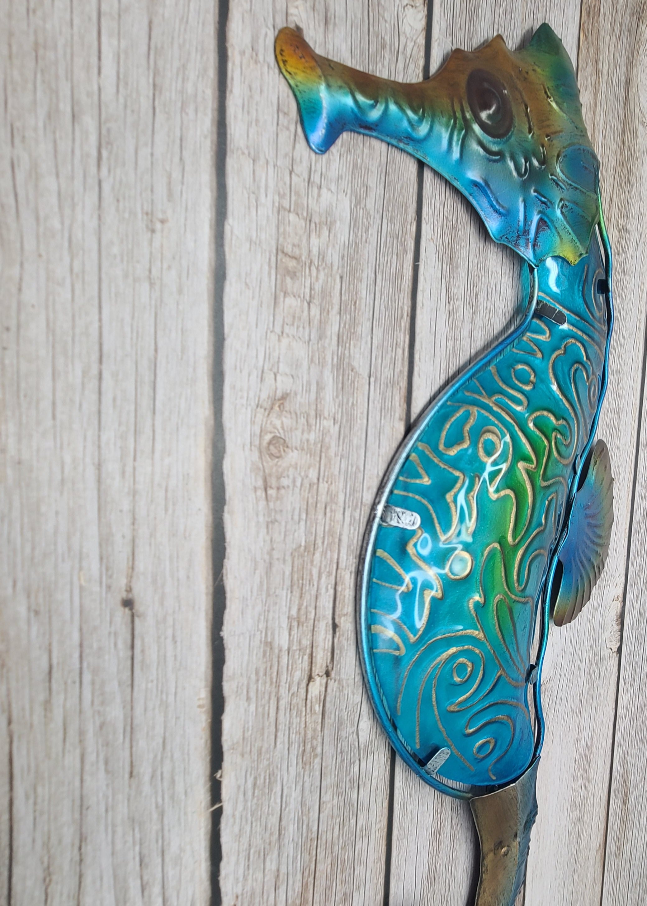 Seahorse Wall Art, Metal and Stained Glass Seahorse Decor, Metal Wall Art, Outdoor Wall Decor, Seahorse Gift, Seahorse Wall Art Metal - Pink Horse Florida