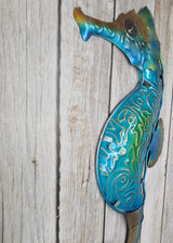 Seahorse Wall Art, Metal and Stained Glass Seahorse Decor, Metal Wall Art, Outdoor Wall Decor, Seahorse Gift, Seahorse Wall Art Metal - Pink Horse Florida