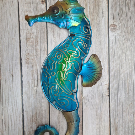 Seahorse Wall Art, Metal and Stained Glass Seahorse Decor, Metal Wall Art, Outdoor Wall Decor, Seahorse Gift, Seahorse Wall Art Metal - Pink Horse Florida