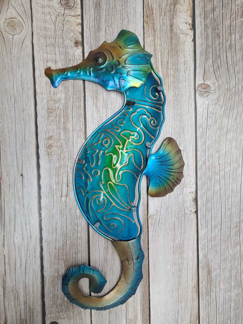 Seahorse Wall Art, Metal and Stained Glass Seahorse Decor, Metal Wall Art, Outdoor Wall Decor, Seahorse Gift, Seahorse Wall Art Metal - Pink Horse Florida