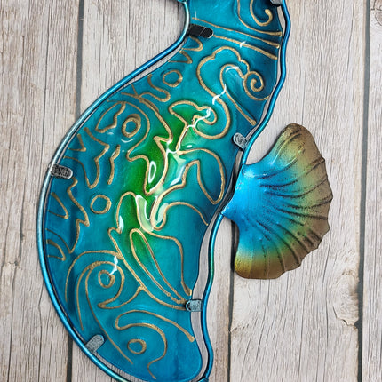 Seahorse Wall Art, Metal and Stained Glass Seahorse Decor, Metal Wall Art, Outdoor Wall Decor, Seahorse Gift, Seahorse Wall Art Metal - Pink Horse Florida