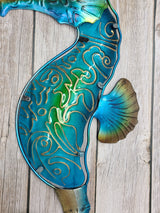 Seahorse Wall Art, Metal and Stained Glass Seahorse Decor, Metal Wall Art, Outdoor Wall Decor, Seahorse Gift, Seahorse Wall Art Metal - Pink Horse Florida