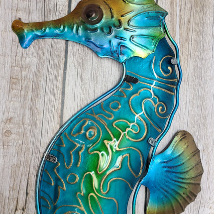 Seahorse Wall Art, Metal and Stained Glass Seahorse Decor, Metal Wall Art, Outdoor Wall Decor, Seahorse Gift, Seahorse Wall Art Metal - Pink Horse Florida