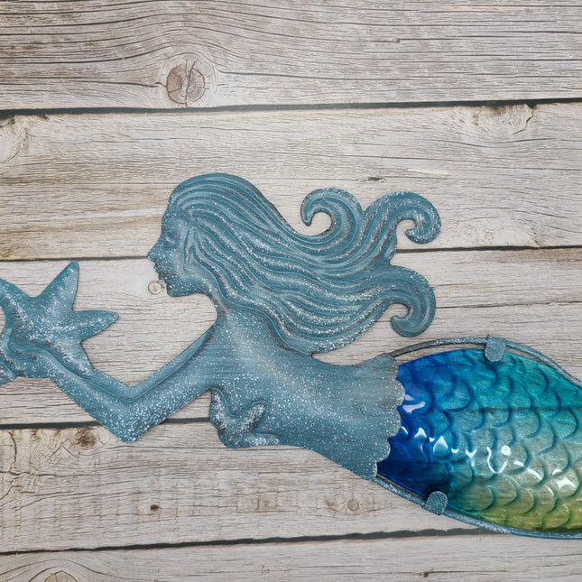 Mermaid metal wall art Stained glass mermaid decor Mermaid wall sculpture with stained glass Metal and stained glass mermaid art - Pink Horse Florida
