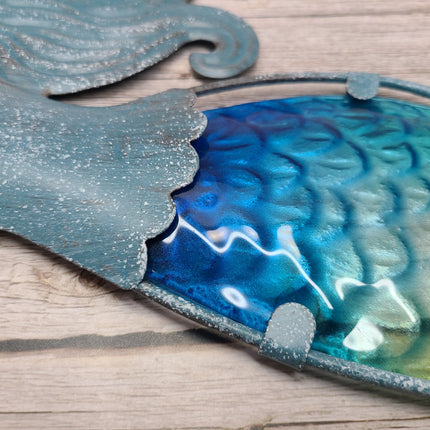 Mermaid metal wall art Stained glass mermaid decor Mermaid wall sculpture with stained glass Metal and stained glass mermaid art - Pink Horse Florida