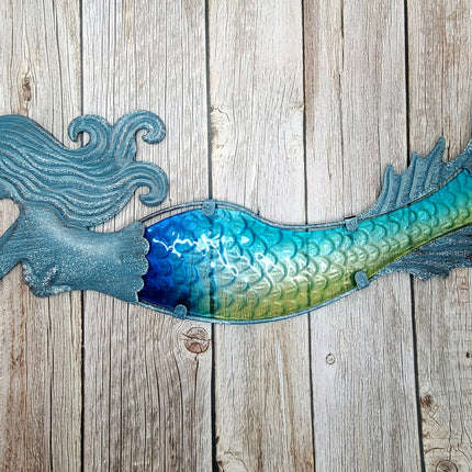 Mermaid metal wall art Stained glass mermaid decor Mermaid wall sculpture with stained glass Metal and stained glass mermaid art - Pink Horse Florida