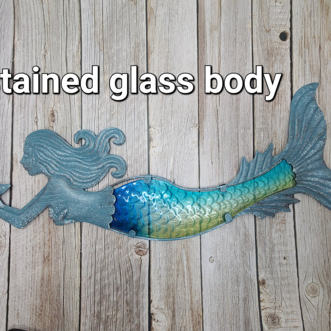 Mermaid metal wall art Stained glass mermaid decor Mermaid wall sculpture with stained glass Metal and stained glass mermaid art - Pink Horse Florida