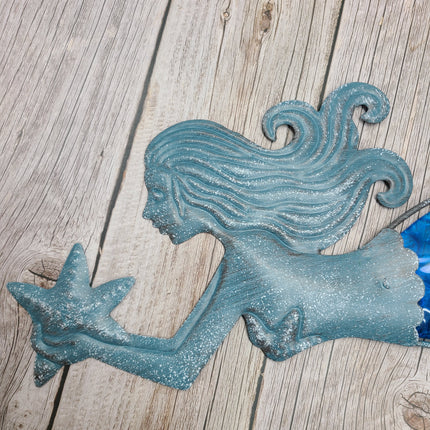 Mermaid metal wall art Stained glass mermaid decor Mermaid wall sculpture with stained glass Metal and stained glass mermaid art - Pink Horse Florida
