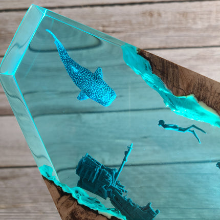 Submarine Cave Lamp Scuba Diver Lamp Turtle Night Ocean Lamp Scuba diver shipwreck night light Epoxy resin scuba diver shipwreck night light - Pink Horse Florida