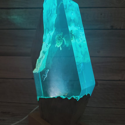 Submarine Cave Lamp, Scuba Diver Lamp, Turtle Night Light, Ocean Night Light, Scuba Diver Night Light, Ocean Lamp Epoxy Underwater Figurine - Pink Horse Florida