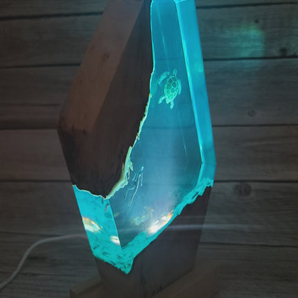 Submarine Cave Lamp, Scuba Diver Lamp, Turtle Night Light, Ocean Night Light, Scuba Diver Night Light, Ocean Lamp Epoxy Underwater Figurine - Pink Horse Florida