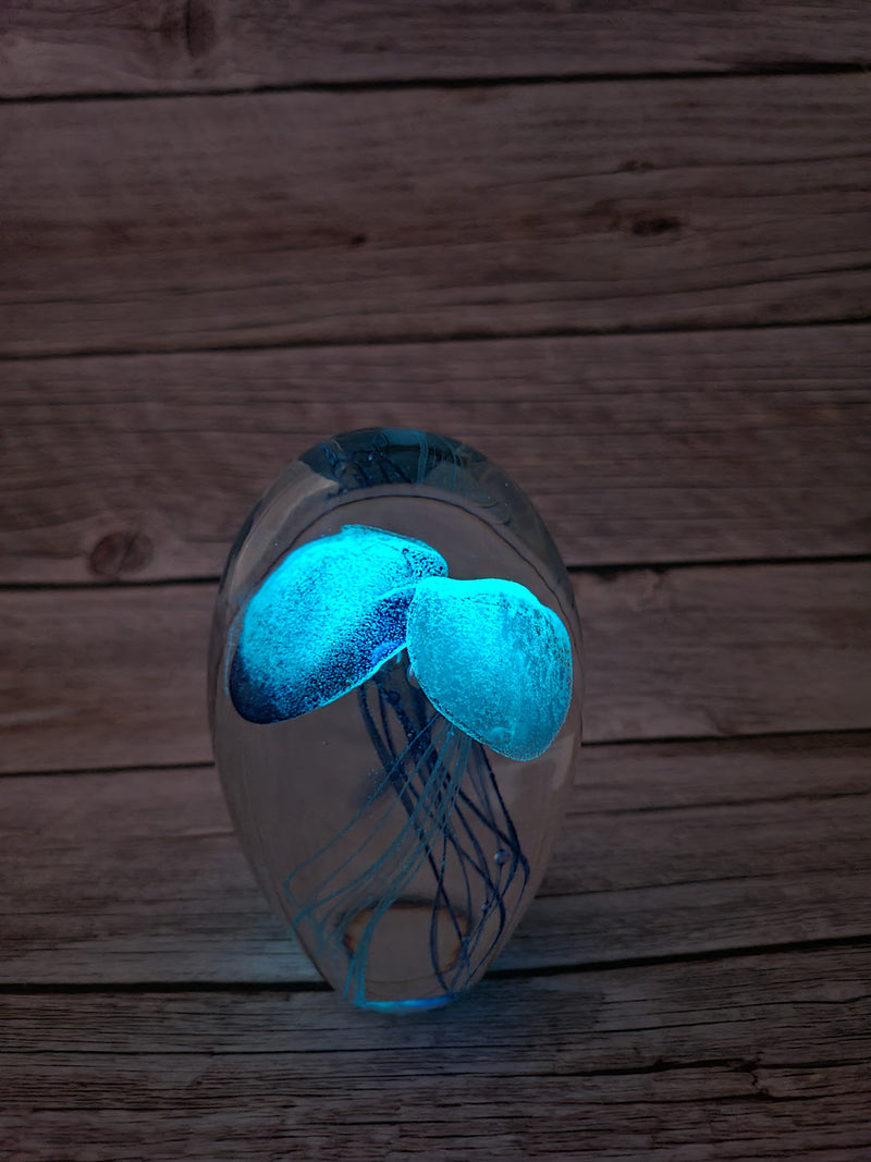 Blue glow-in-the-dark jellyfish sculpture Luminescent marine art Glowing jellyfish decor Enchanting sculpture Ocean-inspired artwork figurine - Pink Horse Florida