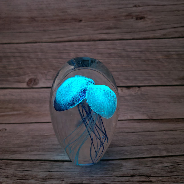 Blue glow-in-the-dark jellyfish sculpture Luminescent marine art Glowing jellyfish decor Enchanting sculpture Ocean-inspired artwork figurine - Pink Horse Florida