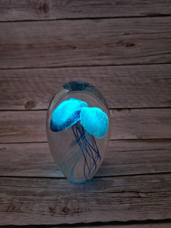 Blue glow-in-the-dark jellyfish sculpture Luminescent marine art Glowing jellyfish decor Enchanting sculpture Ocean-inspired artwork figurine - Pink Horse Florida