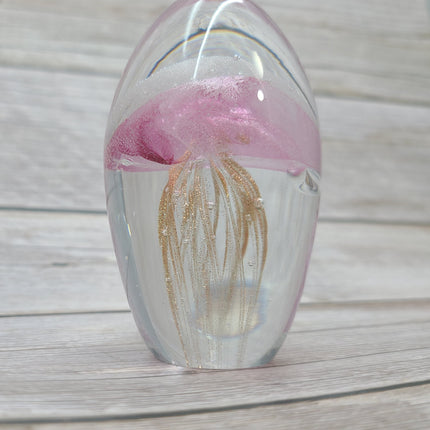 Pink and gold glow-in-the-dark jellyfish Luminescent marine art Glowing jellyfish decor Enchanting sculpture Ocean-inspired artwork Pink and gold jellyfish figurine - Pink Horse Florida