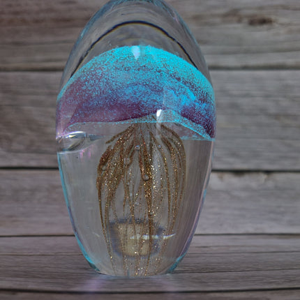 Pink and gold glow-in-the-dark jellyfish Luminescent marine art Glowing jellyfish decor Enchanting sculpture Ocean-inspired artwork Pink and gold jellyfish figurine - Pink Horse Florida