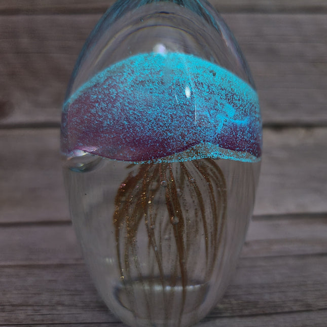 Pink and gold glow-in-the-dark jellyfish Luminescent marine art Glowing jellyfish decor Enchanting sculpture Ocean-inspired artwork Pink and gold jellyfish figurine - Pink Horse Florida
