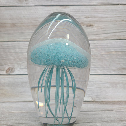 Aqua blue glow-in-the-dark jellyfish Luminescent marine art Glowing jellyfish decor Enchanting sculpture Ocean-inspired artwork figurine - Pink Horse Florida