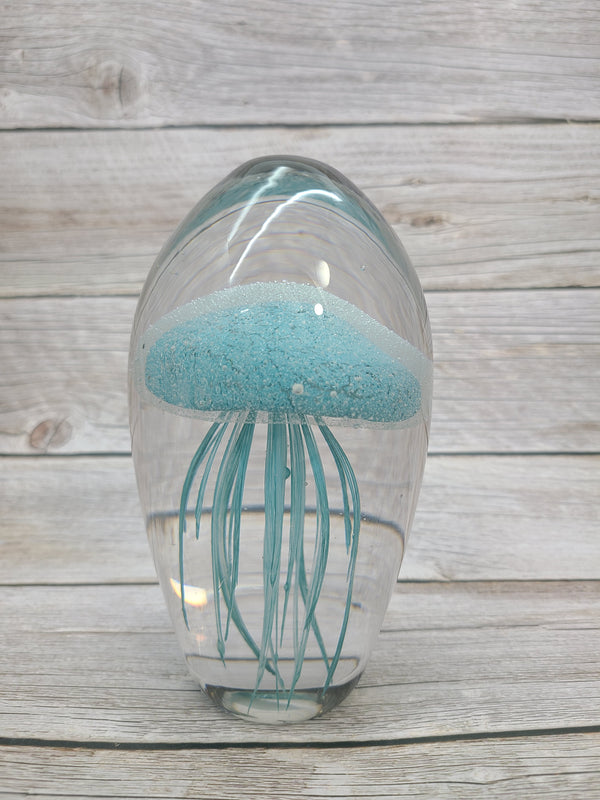 Aqua blue glow-in-the-dark jellyfish Luminescent marine art Glowing jellyfish decor Enchanting sculpture Ocean-inspired artwork figurine - Pink Horse Florida