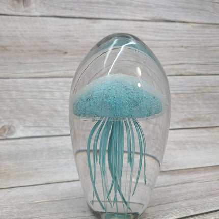 Aqua blue glow-in-the-dark jellyfish Luminescent marine art Glowing jellyfish decor Enchanting sculpture Ocean-inspired artwork figurine - Pink Horse Florida