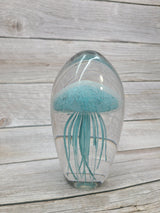 Aqua blue glow-in-the-dark jellyfish Luminescent marine art Glowing jellyfish decor Enchanting sculpture Ocean-inspired artwork figurine - Pink Horse Florida