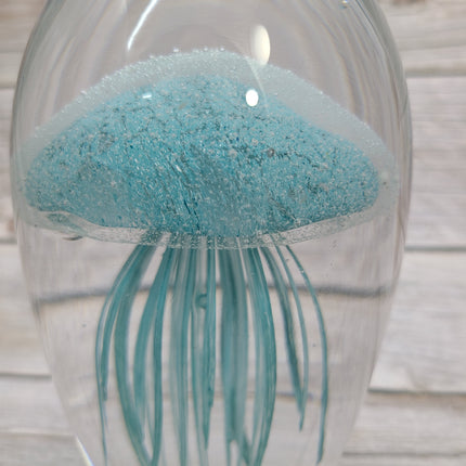 Aqua blue glow-in-the-dark jellyfish Luminescent marine art Glowing jellyfish decor Enchanting sculpture Ocean-inspired artwork figurine - Pink Horse Florida