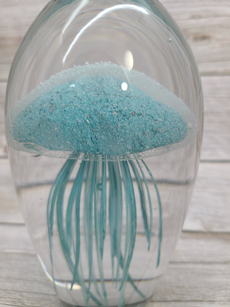 Aqua blue glow-in-the-dark jellyfish Luminescent marine art Glowing jellyfish decor Enchanting sculpture Ocean-inspired artwork figurine - Pink Horse Florida