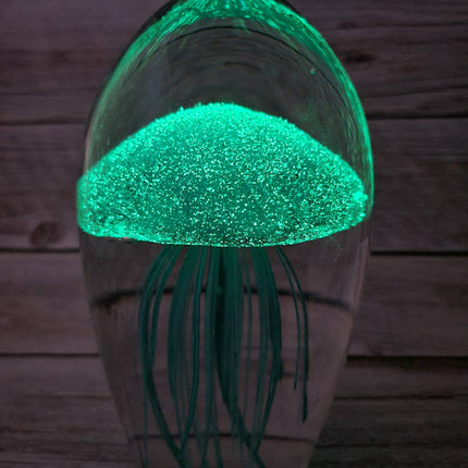 Aqua blue glow-in-the-dark jellyfish Luminescent marine art Glowing jellyfish decor Enchanting sculpture Ocean-inspired artwork figurine - Pink Horse Florida