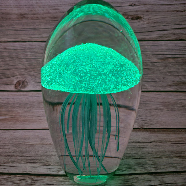 Aqua blue glow-in-the-dark jellyfish Luminescent marine art Glowing jellyfish decor Enchanting sculpture Ocean-inspired artwork figurine - Pink Horse Florida