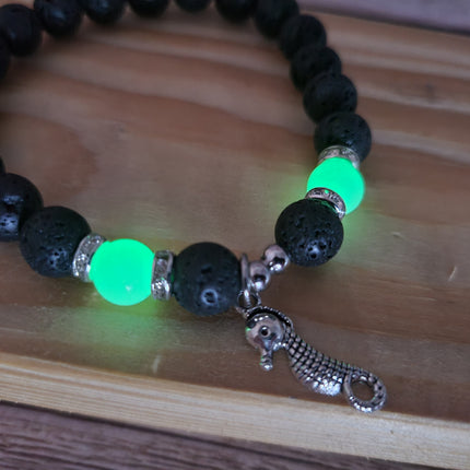 Beaded Seahorse Glow in the Dark Bracelet, Seahorse Bracelet Glow in the Dark Bracelets Bulk - Pink Horse Florida