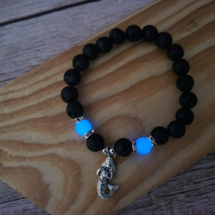 Beaded Mermaid Charm Glow in the Dark Bracelet, Mermaid Bracelet Glow in the Dark Bracelets Bulk - Pink Horse Florida