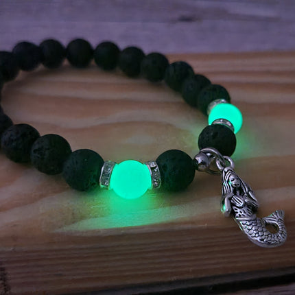 Beaded Mermaid Charm Glow in the Dark Bracelet, Mermaid Bracelet Glow in the Dark Bracelets Bulk - Pink Horse Florida