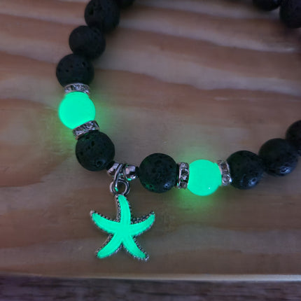 Beaded Starfish Charm Glow in the Dark Bracelet, Starfish Bracelet Glow in the Dark Bracelets Bulk - Pink Horse Florida