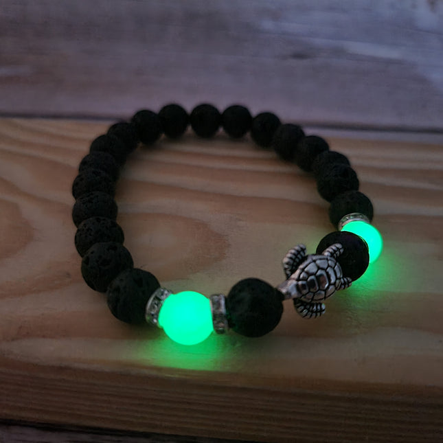 Beaded Sea Turtle Charm Glow in the Dark Bracelet, Sea Turtle Bracelet Glow in the Dark Bracelets Bulk - Pink Horse Florida