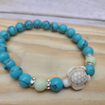 Beaded Sea Turtle Charm Glow in the Dark Bracelet, Sea Turtle Bracelet Glow in the Dark Bracelets Bulk - Pink Horse Florida