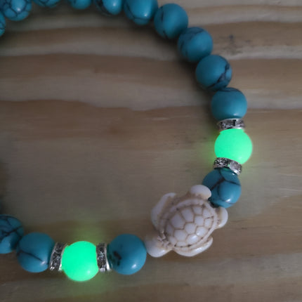 Beaded Sea Turtle Charm Glow in the Dark Bracelet, Sea Turtle Bracelet Glow in the Dark Bracelets Bulk - Pink Horse Florida
