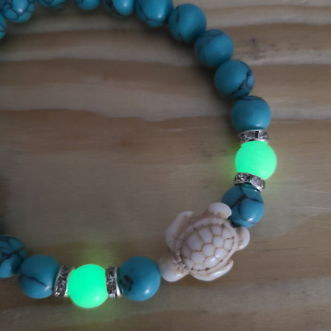Beaded Sea Turtle Charm Glow in the Dark Bracelet, Sea Turtle Bracelet Glow in the Dark Bracelets Bulk - Pink Horse Florida