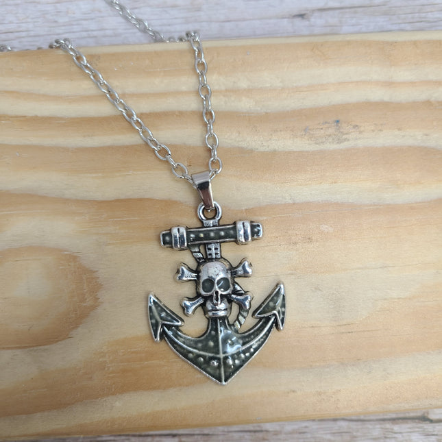 Anchor and skull glow-in-the-dark necklace Edgy maritime jewelry Glow pendant with anchor and skull design Unique nautical accessory Skull - Pink Horse Florida