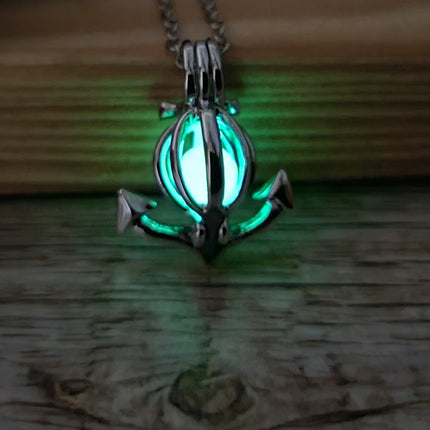 Anchor necklace Glow in the Dark Nautical jewelry Maritime charm Symbolic pendant Ocean-inspired accessory Classic anchor design - Pink Horse Florida