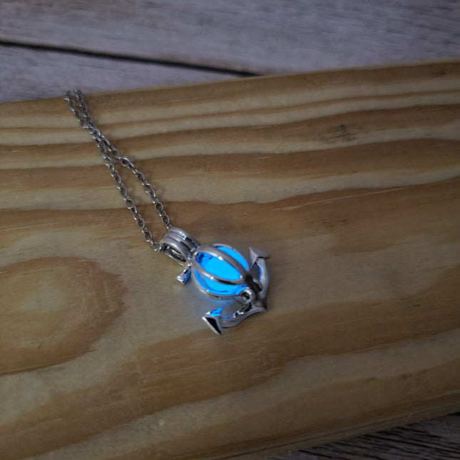 Anchor necklace Glow in the Dark Nautical jewelry Maritime charm Symbolic pendant Ocean-inspired accessory Classic anchor design - Pink Horse Florida