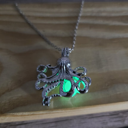 Glow-in-the-dark octopus necklace Luminescent cephalopod jewelry Glowing marine pendant Enchanting glow necklace Octopus tentacle glow charm - Pink Horse Florida