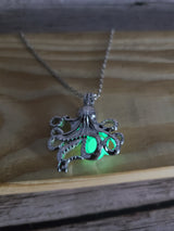 Glow-in-the-dark octopus necklace Luminescent cephalopod jewelry Glowing marine pendant Enchanting glow necklace Octopus tentacle glow charm - Pink Horse Florida