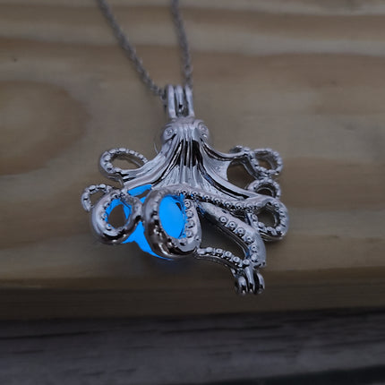 Glow-in-the-dark octopus necklace Luminescent cephalopod jewelry Glowing marine pendant Enchanting glow necklace Octopus tentacle glow charm - Pink Horse Florida