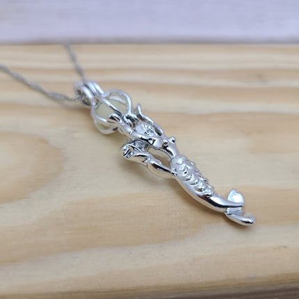 Glow-in-the-dark mermaid necklace Luminescent mermaid jewelry Glowing aquatic pendant Enchanting glow necklace Mermaid tail glow charm - Pink Horse Florida