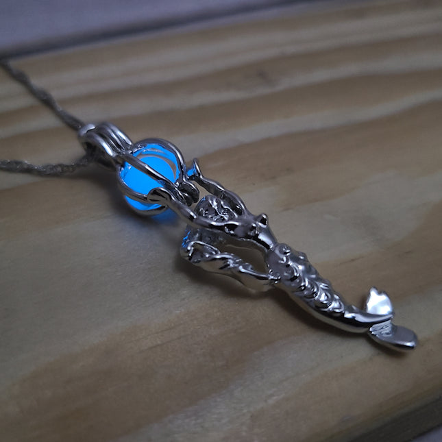 Glow-in-the-dark mermaid necklace Luminescent mermaid jewelry Glowing aquatic pendant Enchanting glow necklace Mermaid tail glow charm - Pink Horse Florida