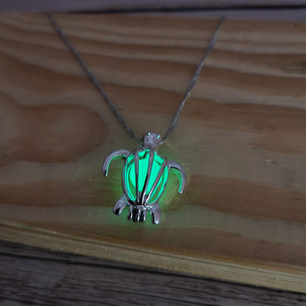 Glow in the Dark Turtle Necklace, Luminescent Jewelry, Glow Sea Turtle Pendant, Turtle-themed Accessory, Glowing Necklace, Nighttime Charm Necklace, Glow Pendant Jewelry - Pink Horse Florida